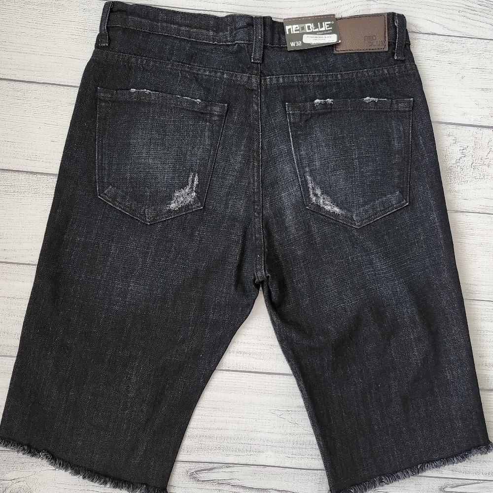 Neo Blue Distressed Black Denim Shorts Size 32 Men - Picture 8 of 8